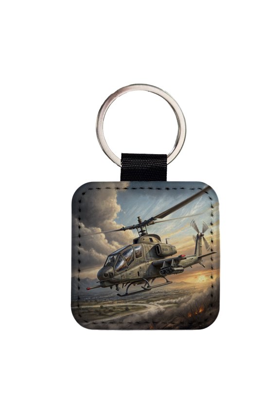 AH-1 SuperCobra US Marines Attack Helicopter Faux Leather Square Keychain