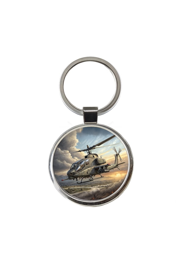 AH-1 SuperCobra US Marines Attack Helicopter Metal Round Keychain