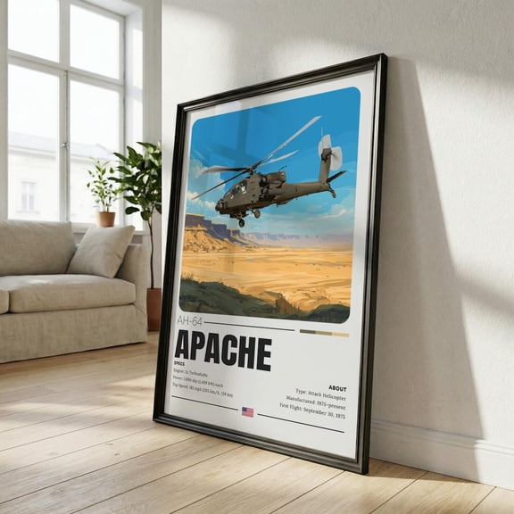 AH 64 Apache Attack Helicopter Poster, Unframed Paper Poster 8x10in