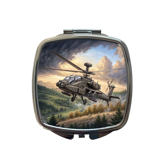 AH-64 Apache US Army Attack Helicopter Flying Travel Makeup Handbag Purse Small Pocket Compact Mirror