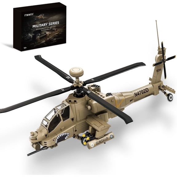 AH-64 Military Helicopter Building Set, Compatible with Lego Military Army Airplane