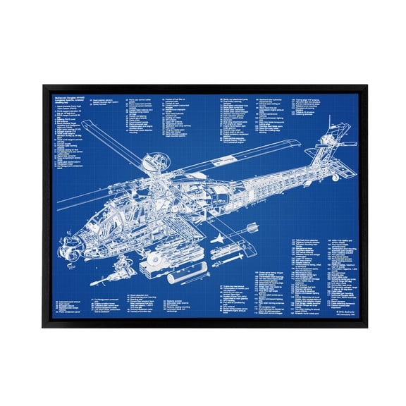 AH 64d Apache Attack Helicopter Black Framed Canvas Wall Art Print 18X24"