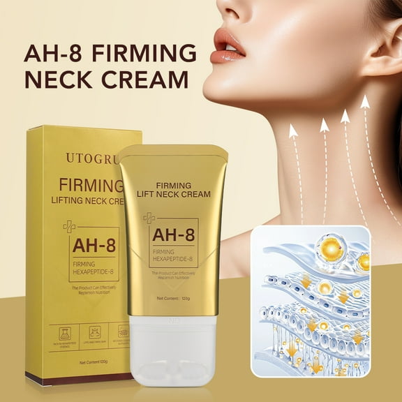 AH-8 Hexapeptide Neck Firming Cream with Roller - Tightening Lift Neck Cream, Reduce Neck Lines, Moisturizes, Tighten Skin & Improve Elasticity, 120g