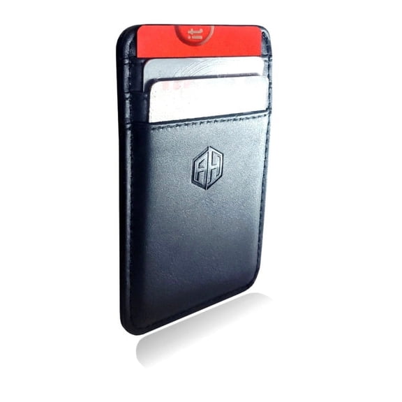 AH Mens Slim Wallet, Minimalist Thin Front Pocket Leather Credit Card Holder with RFID Blocking for Work TraveL