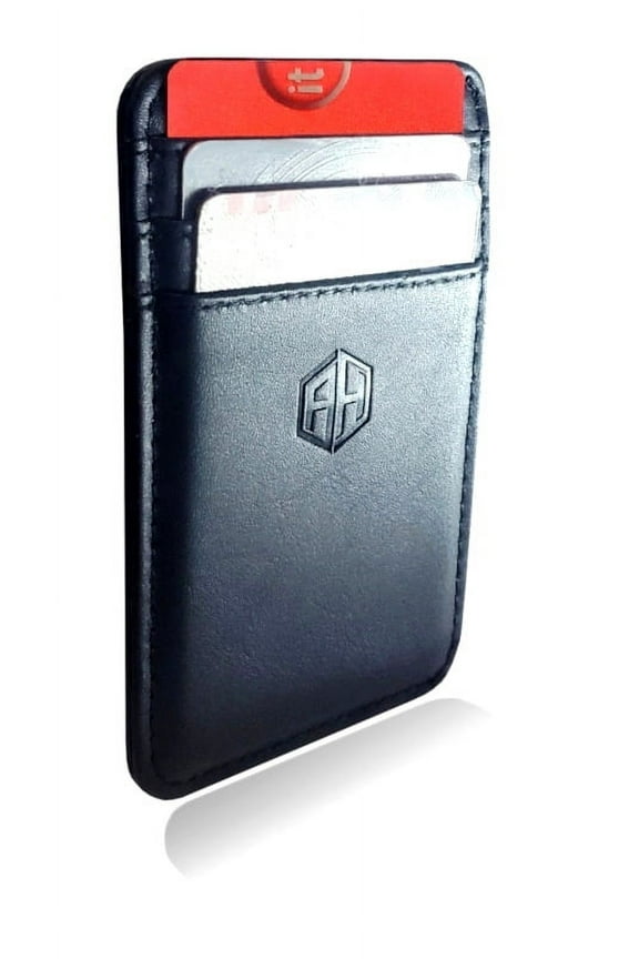 AH Mens Slim Wallet, Minimalist Thin Front Pocket Leather Credit Card Holder with RFID Blocking for Work TraveL