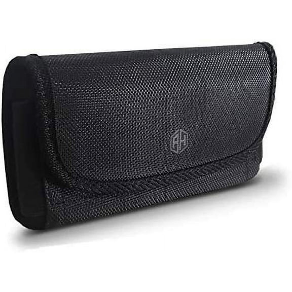 AH Military Grade Canvas Horizontal Men Cell Phone Belt Holder for iPhone 11 12 X Max iPhone 6s 6 Plus 7 Plus 8 Plus Rugged Clip Nylon Phone Belt Pouch Cell iPhone Holster with Belt Loop Fits Otterbox