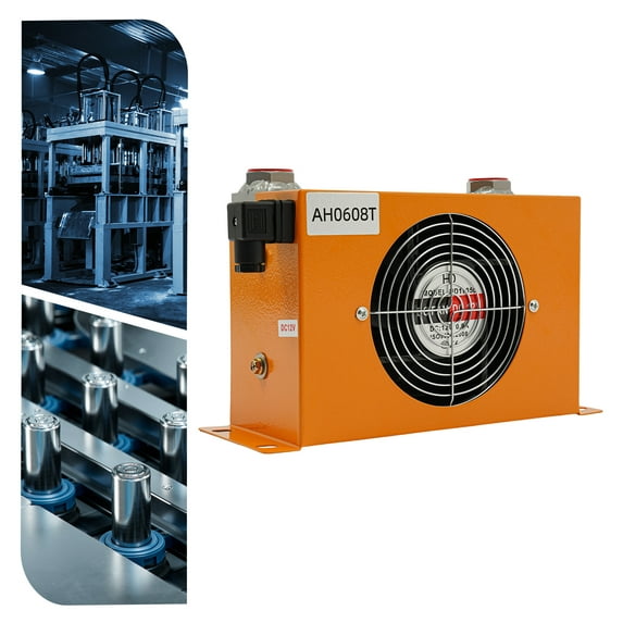 AH0608T-60L-12V 12VDC Hydraulic Oil Cooler 60LPM 38W Air-Cooled Radiator Air Oil Cooling Machine Plate Heat Exchanger Hydronic Radiator with 1.3 Quare Meters Heat Dissipation Plates