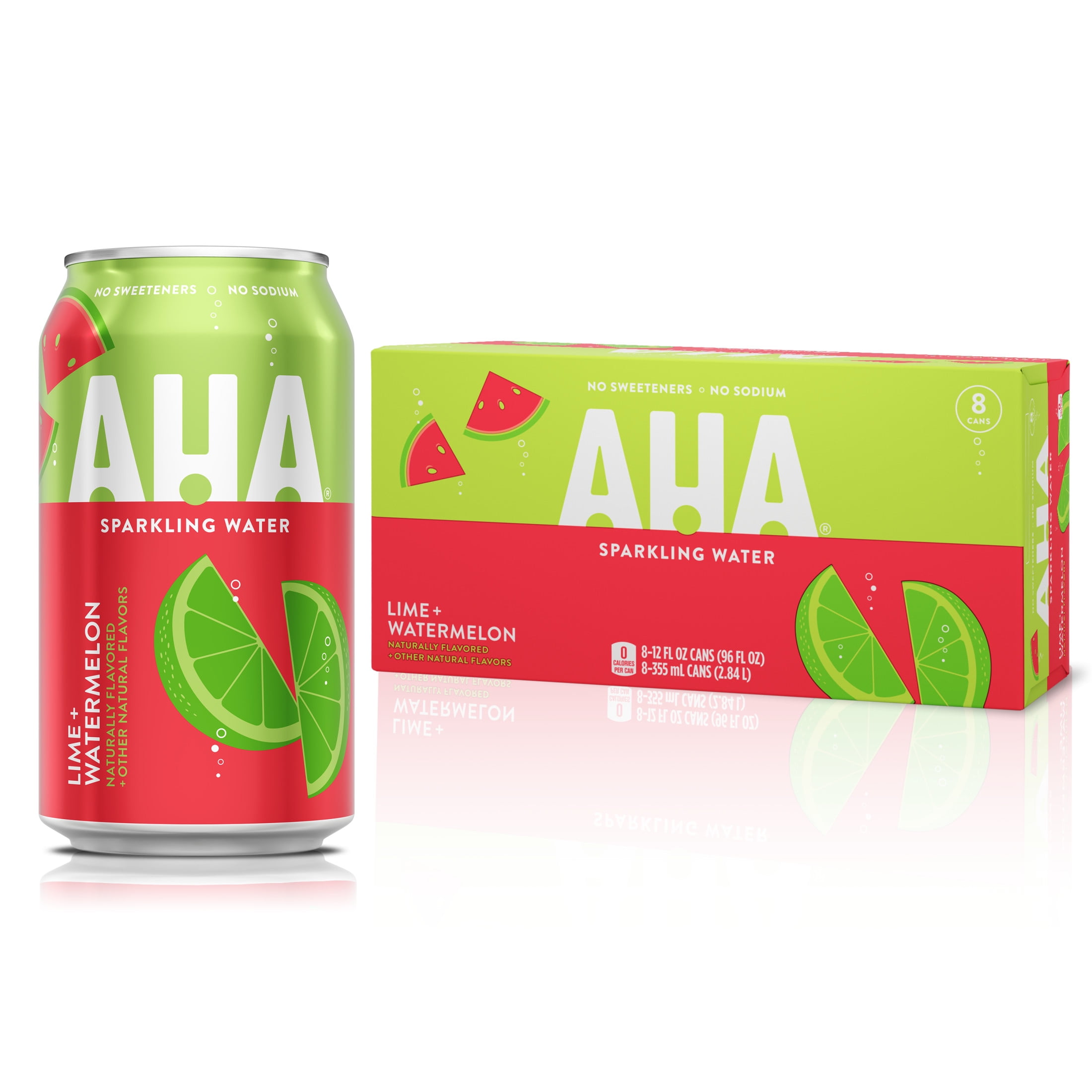 AHA Lime and Watermelon Sparkling Water, 12 fl oz, 8 Cans