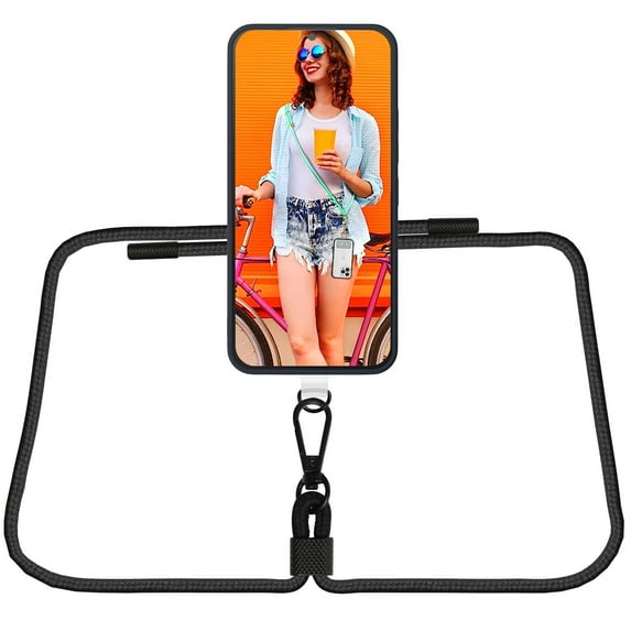 AHABIPERS Phone Lanyard, Universal Crossbody Phone Nylon Lanyards, Adjustable Shoulder Neck Straps - Black