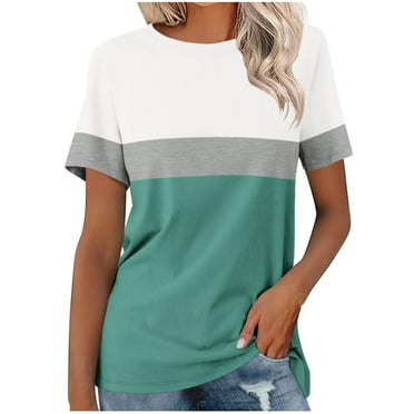 AHABREXF Womens Striped Color Block T Shirts Fashion Casual Summer Short Sleeve Tee Tops Basic Crew Neck Tee Shirts, Size S-2XL