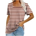 thumbnail image 1 of AHABREXF Womens Striped Short Sleeve T Shirts Casual Square Neck Summer Tee Tops, Size S-2XL, 1 of 4