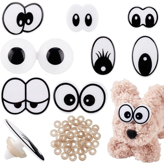 AHADERMAKER 8 Styles Cute Plastic Craft Safety Eyes with Spacer Craft Eyes Mixed Color Oval Eye Patch for DIY Sewing Craft Puppet Bear Making Colorful DIY