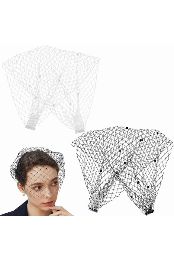 AHANDMAKERR 2Pcs Veil Headband Black and White Birdcage Veil Headband Wedding Vintage Mesh Single-layered Veil Mesh Face Veil Headpiece for Bridal Tea Party