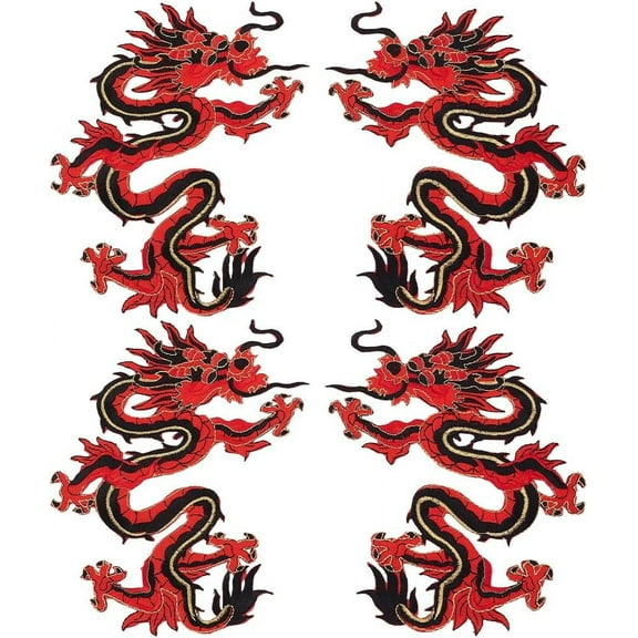 AHANDMAKR Red Dragon Embroidery Appliques Dragon Embroidery Iron on/Sew on Patches for DIY Chinese Dragon Costume Jeans Jackets Clothing Bags(Red)