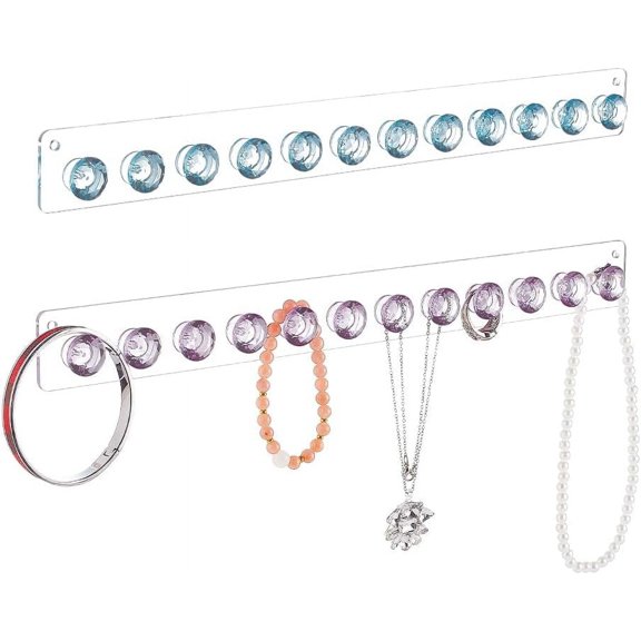 AHANDMKAER 2-Pack Acrylic Necklace Hangers Wall Mounted Necklaces Holder Jewelry Organizer with 12 Hooks Jewelry Stand Organizer Jewelry Hangers for Bracelets Rings Necklace Chains Keys Organizer