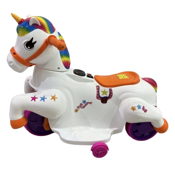 AHANSI 12V kids unicorn ride on toy electric motorcycle with bumpy ride on function music battery indicator training wheels