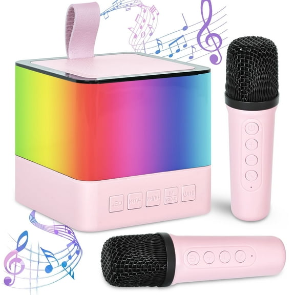 Mini Karaoke Machine, Portable Bluetooth Karaoke Speaker with 2 Wireless Microphones and Party Lights for Kids and Adults Xmas Birthday Gifts for Girls Boys Family Home Party
