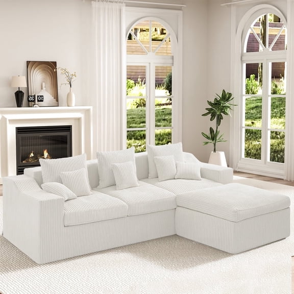 AHB 101 Inch Modular Sectional Sofa with Ottoman, L-Shaped 4-Seat Cloud Style Couch with Deep Seats, No Assembly Required, Beige