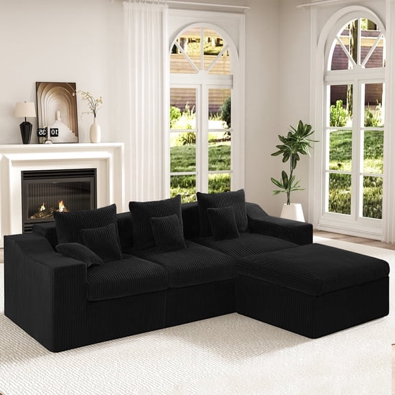 AHB 101 Inch Modular Sectional Sofa with Ottoman, L-Shaped 4-Seat Cloud Style Couch with Deep Seats, No Assembly Required, Black