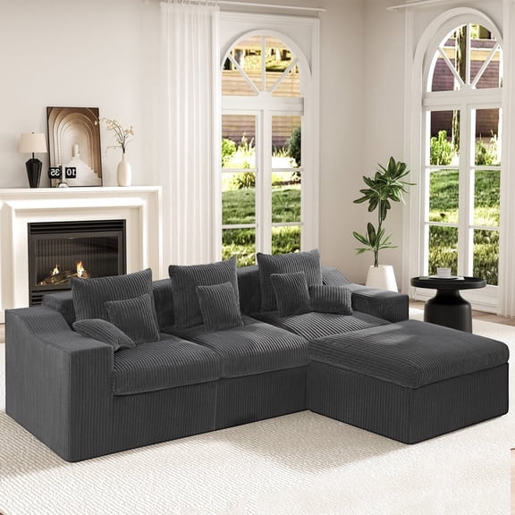 AHB 101 Inch Modular Sectional Sofa with Ottoman, L-Shaped 4-Seat Cloud Style Couch with Deep Seats, No Assembly Required, Grey