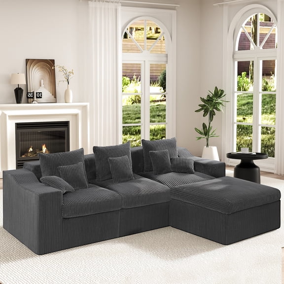 AHB 101 Inch Modular Sectional Sofa with Ottoman, L-Shaped 4-Seat Cloud Style Couch with Deep Seats, No Assembly Required, Grey