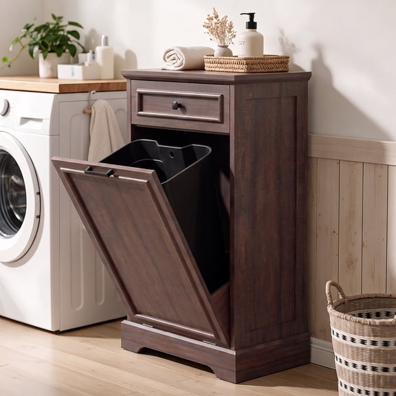 AHB 13 Gallon Single Tilt Out Trash Cabinet, Pet Proof Kitchen Trash Can Storage Organizer, 20.9"L x 13.55"W x 38.5"H, Brown