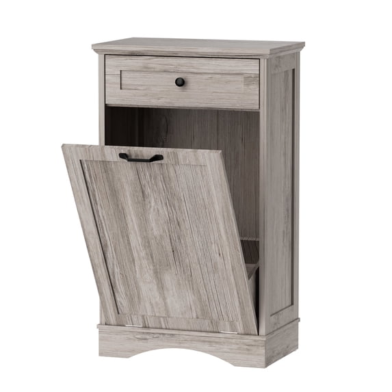 AHB 13 Gallon Tilt Out Kitchen Trash Cabinet with Drawer, Single Trash Can Storage Organizer, 20.9"L x 13.55"W x 38.5"H , Gray