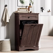 AHB 13 Gallon Tilt Out Kitchen Trash Cabinet with Drawer, Single Trash Can Storage Organizer, 20.9"L x 13.55"W x 38.5"H , Brown