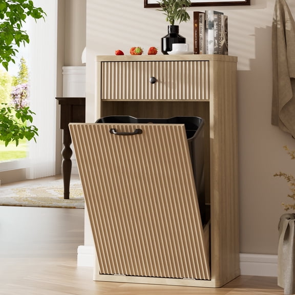 AHB 13 Gallon Tilt Out Trash Cabinet, Freestanding Kitchen Trash Bin, 20.87"L x 12.83"W x 35.16"H, Wood