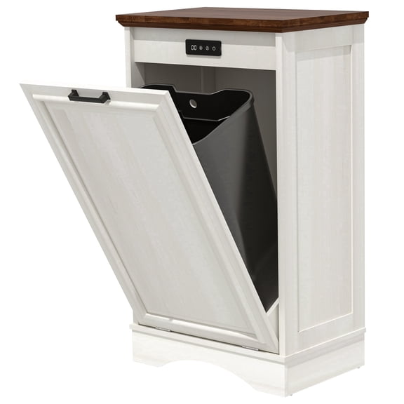 AHB 13 Gallon Tilt Out Trash Cabinet with Deodorizing Function, Freestanding Kitchen Trash Can Storage Organizer, 20.86"L x 13.58"W x 35.43"H, White