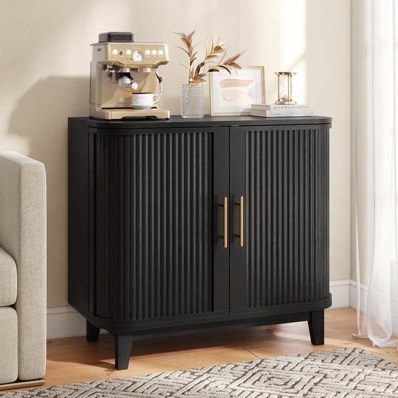 AHB 31.5" Modern Fluted Sideboard Cabinet with Storage, Scratch-Resistant Buffet for Living Room, Dining Room, Entryway Black