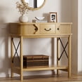thumbnail image 1 of AHB 39.4" Walnut Wood Console Table, Narrow Entryway Table with 3 Drawers and 2-Tier Storage Shelves, Sofa Table for Hallway, Living Room and Bedroom, Oak, 1 of 7