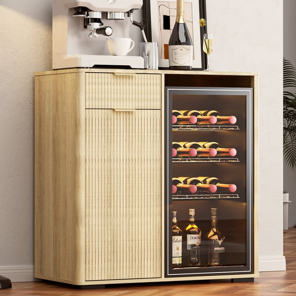 AHB 39" Coffee Bar Cabinet, Wine Bar Sideboard Buffet Cabinet with Mini Fridge Space and Hidden Drawer for Kitchen and Dining Room, Wood
