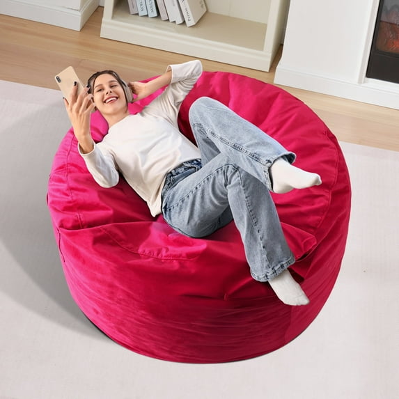 HARIPUL 3FT Bean Bag Chair with Memory Foam Filled, Large Stuffed Beanbag Chair Soft Sofa with Removeable Dutch Velvet Cover, Rose Pink