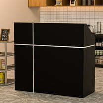 HARIPUL 50-inch Reception Desk with Counter, DIY Stripe Design Office Commputer Desk w/ Lockers & Storage Shelves, Black