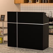 HARIPUL 50-inch Reception Desk with Counter, DIY Stripe Design Office Commputer Desk w/ Lockers & Storage Shelves, Black