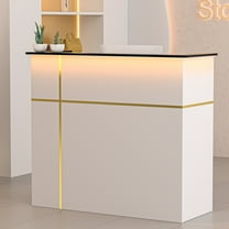 AHB 50-inch Reception Desk with Counter, DIY Stripe Design Office Commputer Desk w/ Lockers, Storage Shelves & LED Lights, White