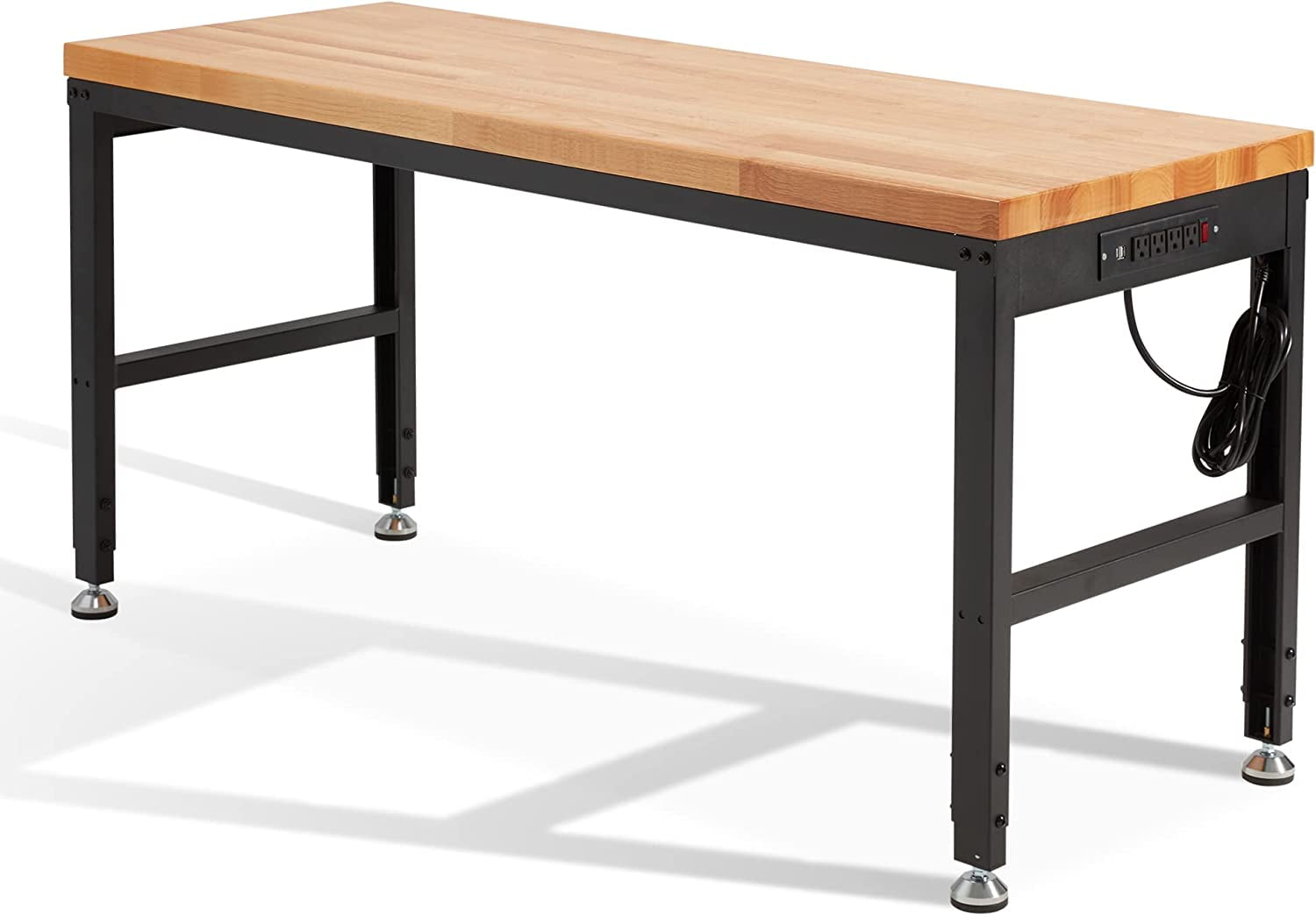 AHB 60" Rolling Workbench Adjustable Height, Oak Wood Work Table with