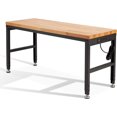 AHB 60" Rolling Workbench Adjustable Height, Oak Wood Work Table with