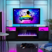 HARIPUL 70" TV Stand with 36" Electric Fireplace, LED Entertainment Center for TVs up to 80", Media Console with Storage, Black