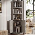 thumbnail image 1 of HARIPUL Corner Cabinet, 5-Tier Farmhouse Corner Storage Cabinet w/ Doors, 63”Tall Corner Cabinet for Small Space, Wooden Corner Cabinet Organizer for Bathroom, Kitchen, Living Room, Gray, 1 of 7