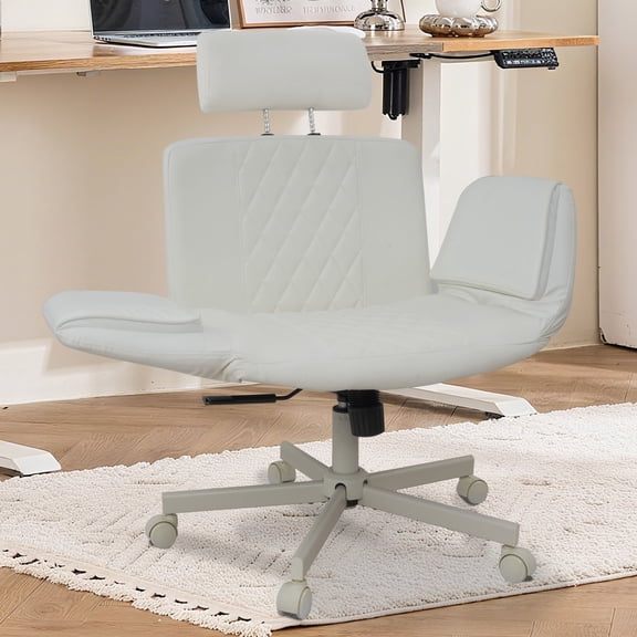 AHB Criss Cross Chair with 5-Position Adjustable Arms, Ergonomic PU Leather Swivel Desk Chair for Gaming Office Makeup