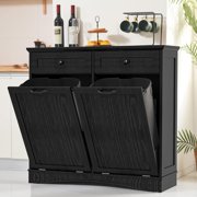 AHB Double Tilt Out Trash Cabinet Freestanding Kitchen Trash Can, 2x13 Gallons Hidden Garbage Recycling Cabinet with Hideaway Drawers Pet Proof Trash Can Holder for Kitchen, Black