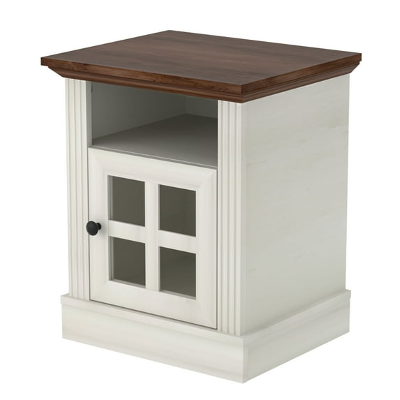 AHB End Table with Storage Shelf, Farmhouse Nightstand w/Tempered Glass, 3-Tier Side Table Rustic Wood for Living Room, Bedroom, Office