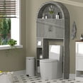 thumbnail image 1 of HARIPUL Over The Toilet Storage Cabinet w/ Unique Wood Grain & Arc Design, Freestanding Bathroom Shelf Organizer Space Saver w/ Doors & Anti-Tip Device, Gray, 1 of 8