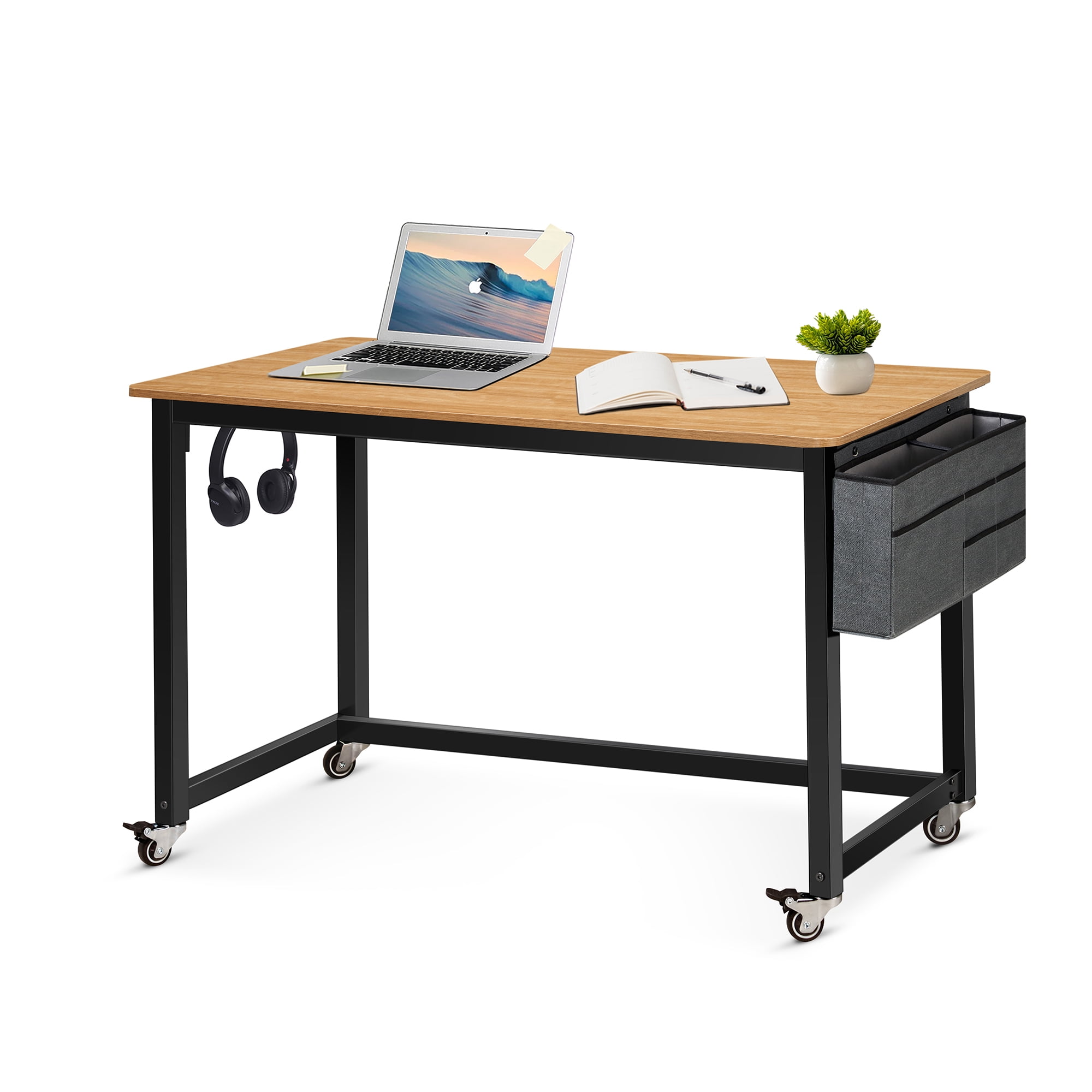 AHB Rolling Computer Desk with 4 Smooth Wheels, Simple Style Mobile