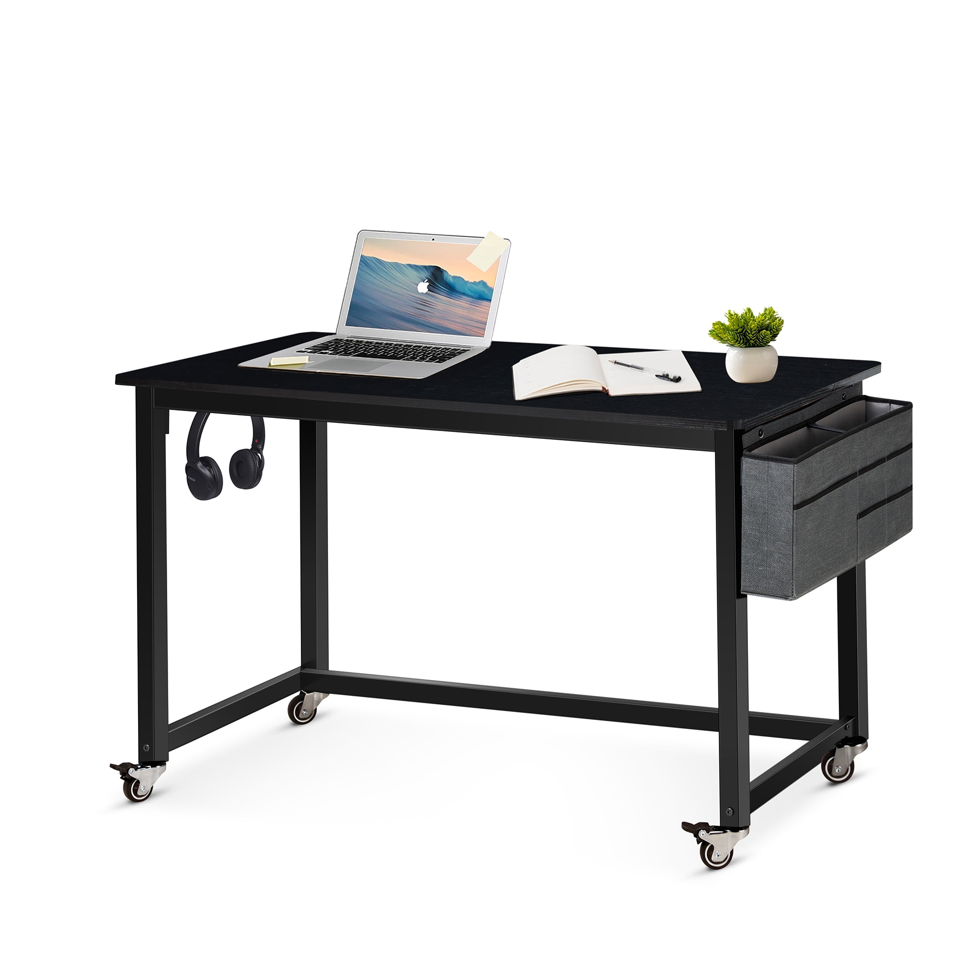 AHB Rolling Computer Desk with 4 Smooth Wheels, Simple Style Mobile Writing Desk Home Office