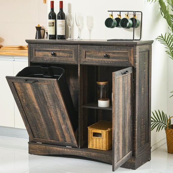 HARIPUL Single Tilt Out Trash Cabinet 13 Gallon Waste Bins Hidden Trash Bin w/ Shelf for Kitchen, Black