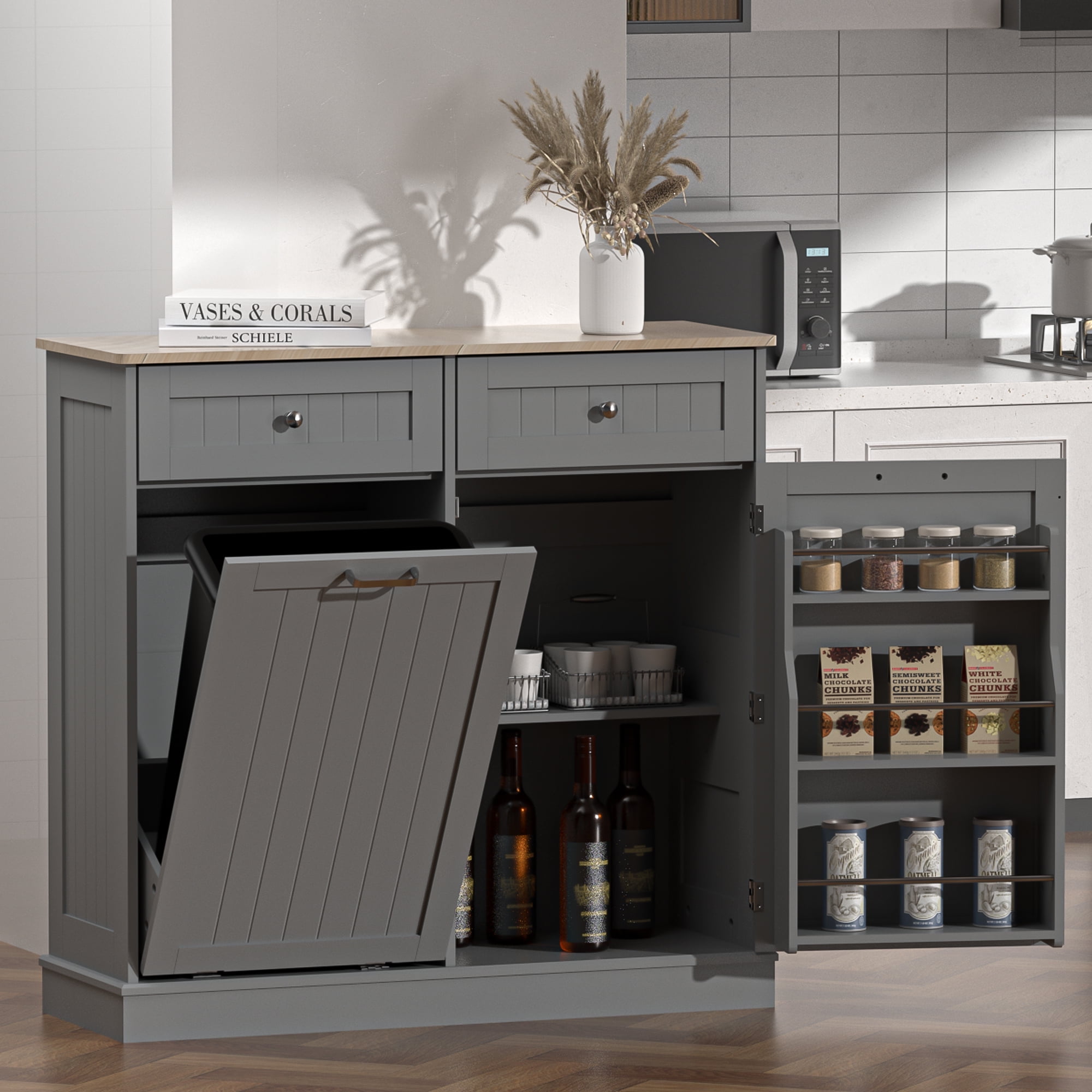 HARIPUL Single Tilt Out Trash Cabinet 13 Gallon Waste Bins Hidden Trash HARIPUL Single Tilt Out Trash Cabinet 13 Gallon Waste Bins Hidden Trash