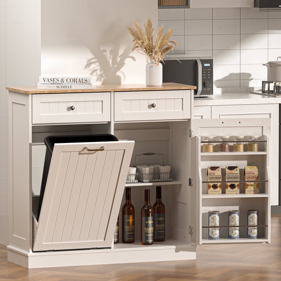 HARIPUL Single Tilt Out Trash Cabinet 13 Gallon Waste Bins Hidden Trash Bin w/ Shelf for Kitchen, White